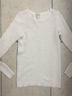 PIMKIE Women's Cream Sweater Small Open Knit Crew Neck Classic Old Money